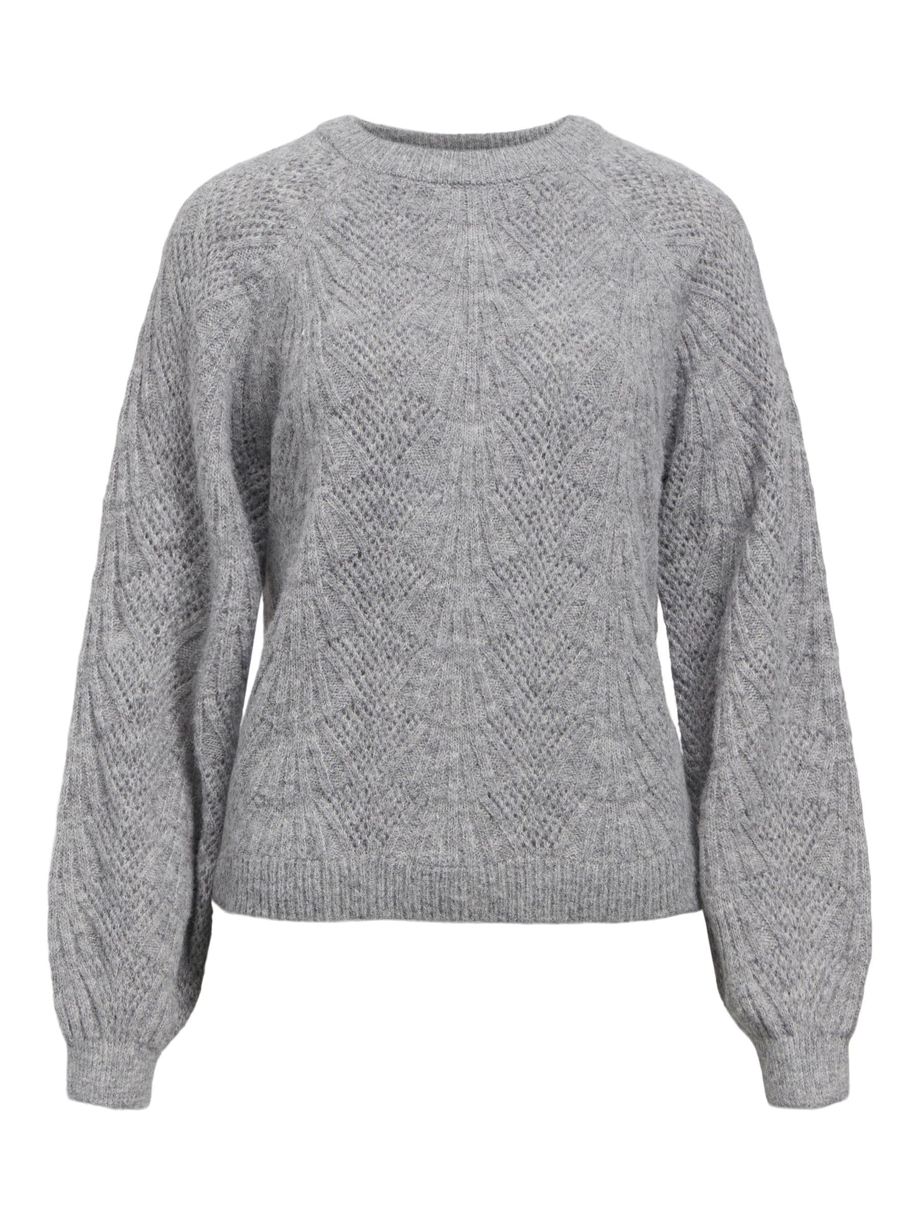 Object Women's Objflora Re L/S Knit Pullover Noos Jumper, Medium Grey Melange, XS