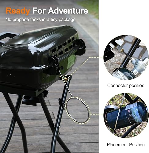 Miniatura 8 de Brand-Man - Parrilla portátil de gas propano con carrito plegable y botón de encendido, diseño de pie para campamento, portón trasero, barbacoa en