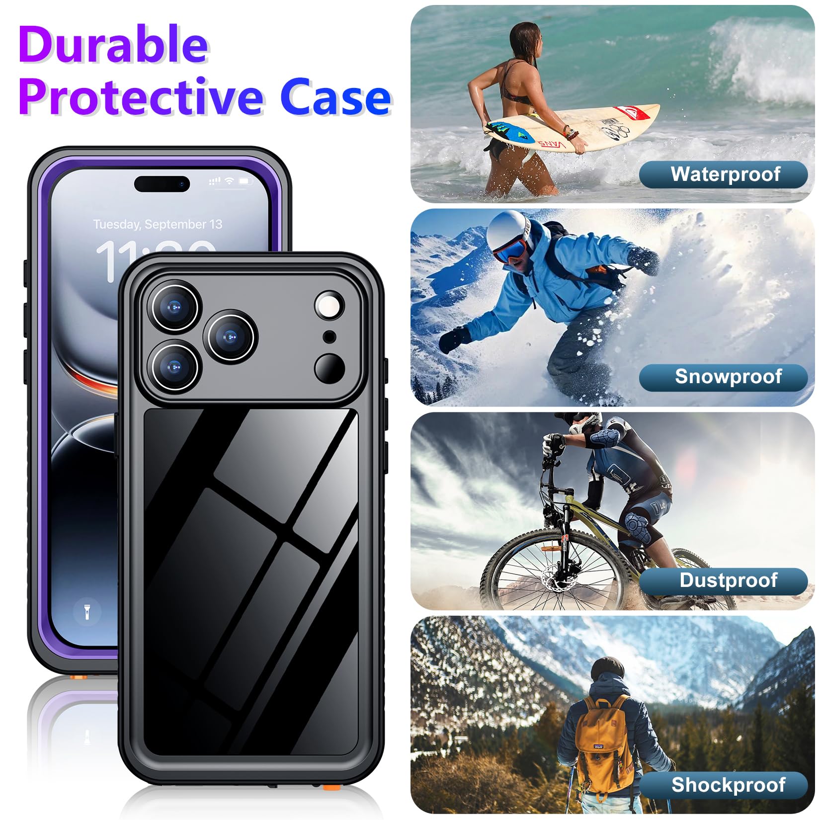 Funda Compatible con iPhone 17 Pro, protección Impermeable de Pantalla incorporada y cámara, IP68, protección subacuática, Cuerpo Completo, 17 m, Militar, Techo de caída, Funda de teléfono a