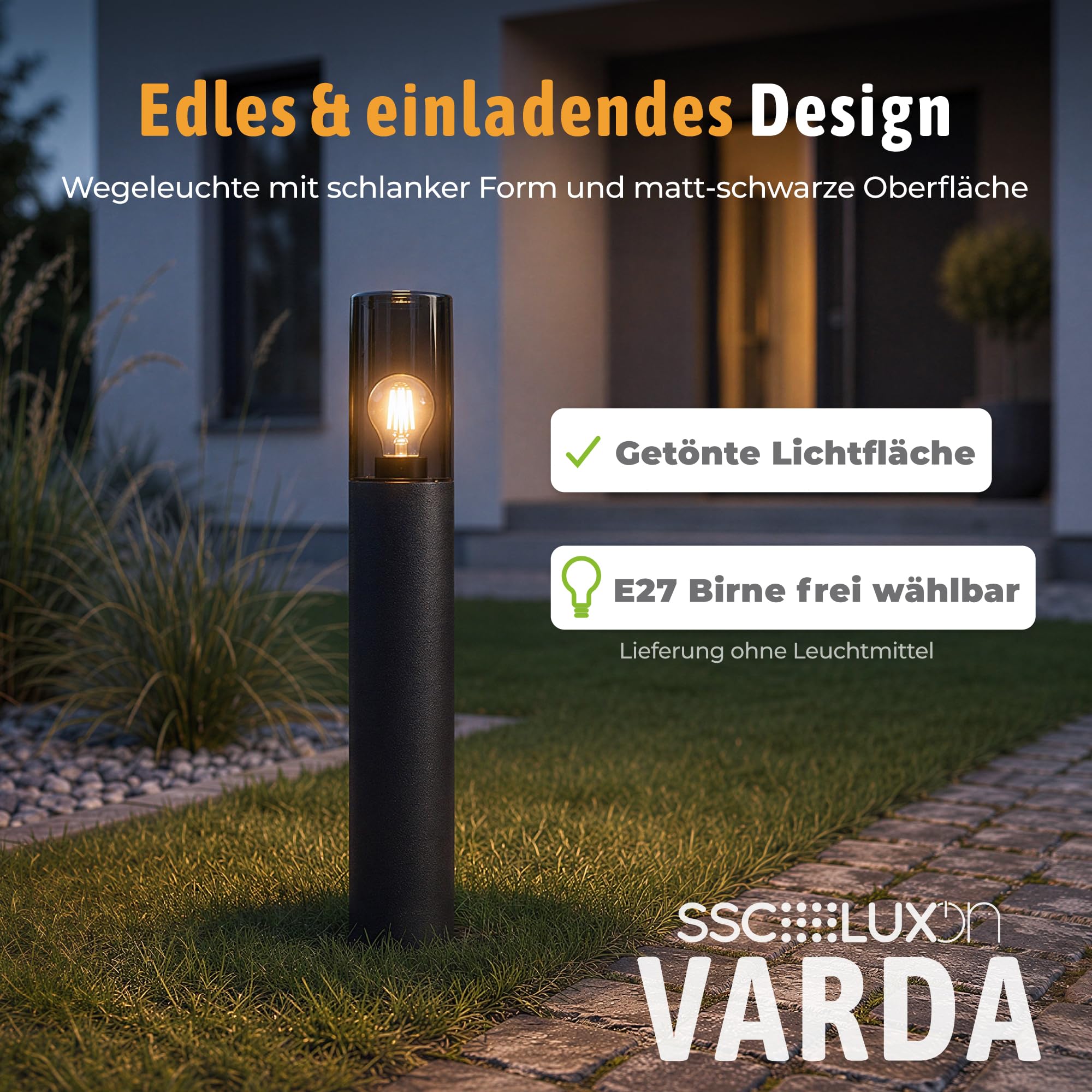 SSC-LUXon VARDA - Lámpara de pie para exteriores (4 unidades, casquillo E27, altura 50 cm), color negro
