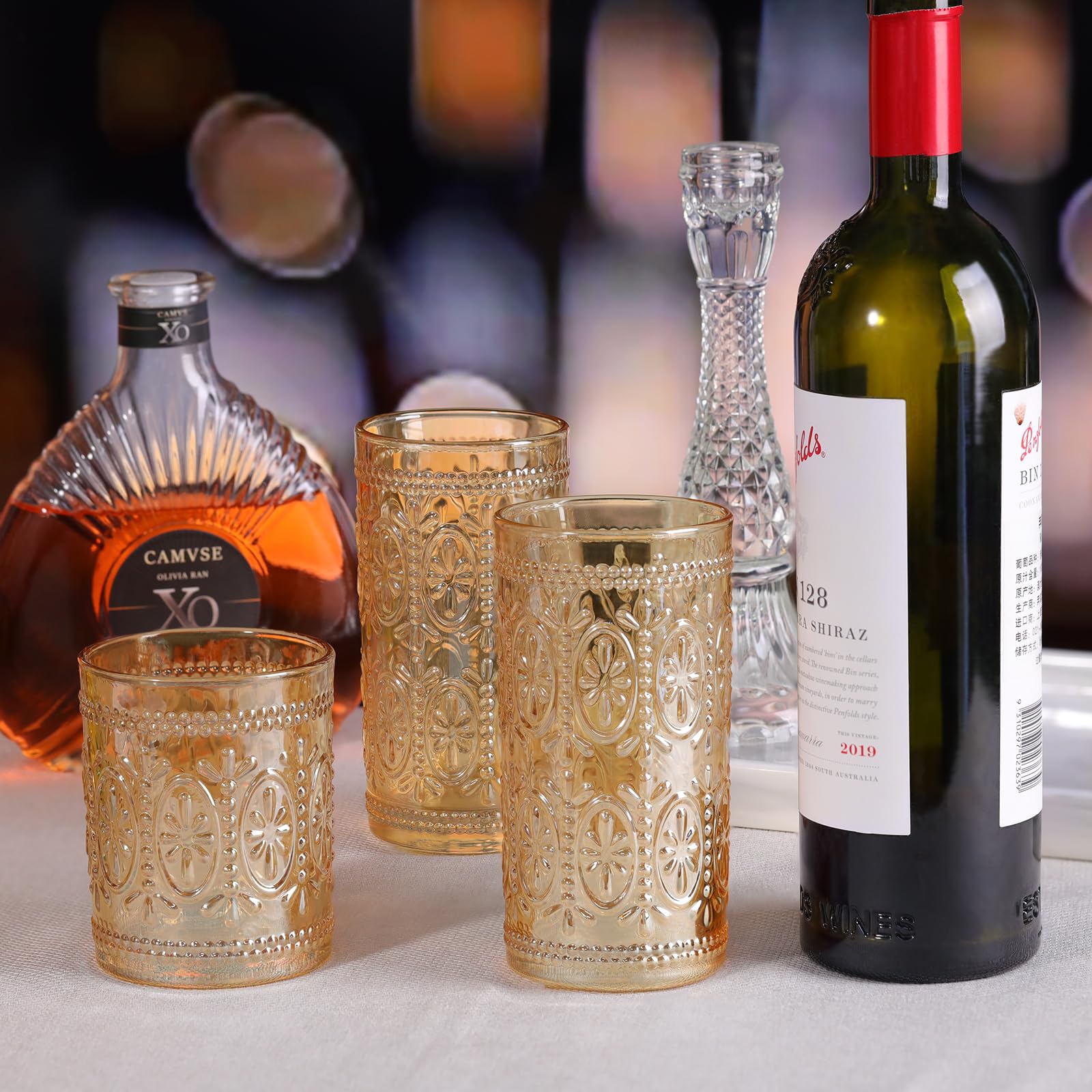 abrwyy Juego de 4 vasos de vidrio ámbar, cristalería vintage de 10 onzas