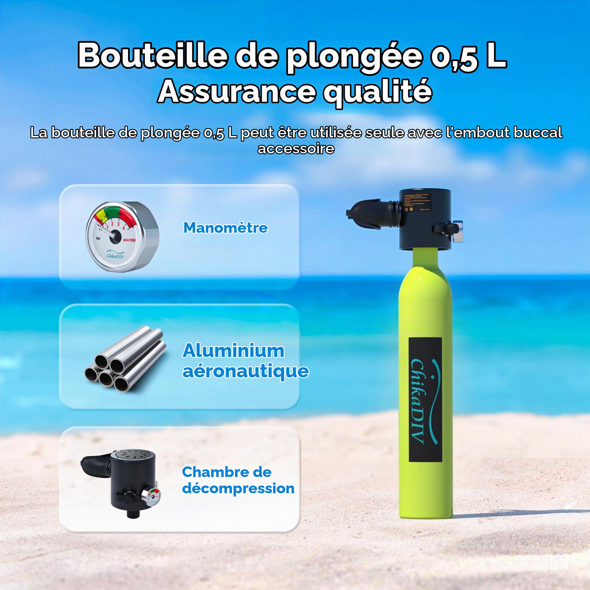 Mini Bouteille de Plongée avec sous-Masque, Petite Bouteille Pony avec Masque Intégral Système de Respiration E Vert