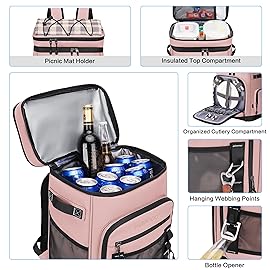 Hulongo 48Cans Large Cooler Backpack, Leakproof Insulated Backpack Cooler for Women, Waterproof, Double Deck, Pink