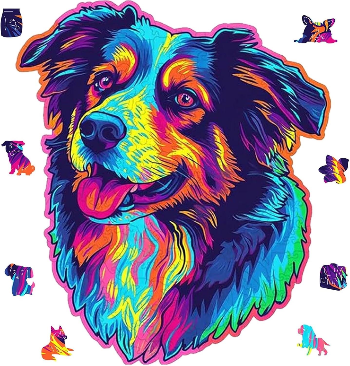 Reouinty Australian Shepherd Dogs Wooden Puzzle 500 Pieces Stained Colorful Art Painting Jigsaw Puzzle for Adults, Birthday Mother's Father's Day Christmas for Family Game (14.9 * 17.1 in) 500pcs Australian Shepherd Dogs