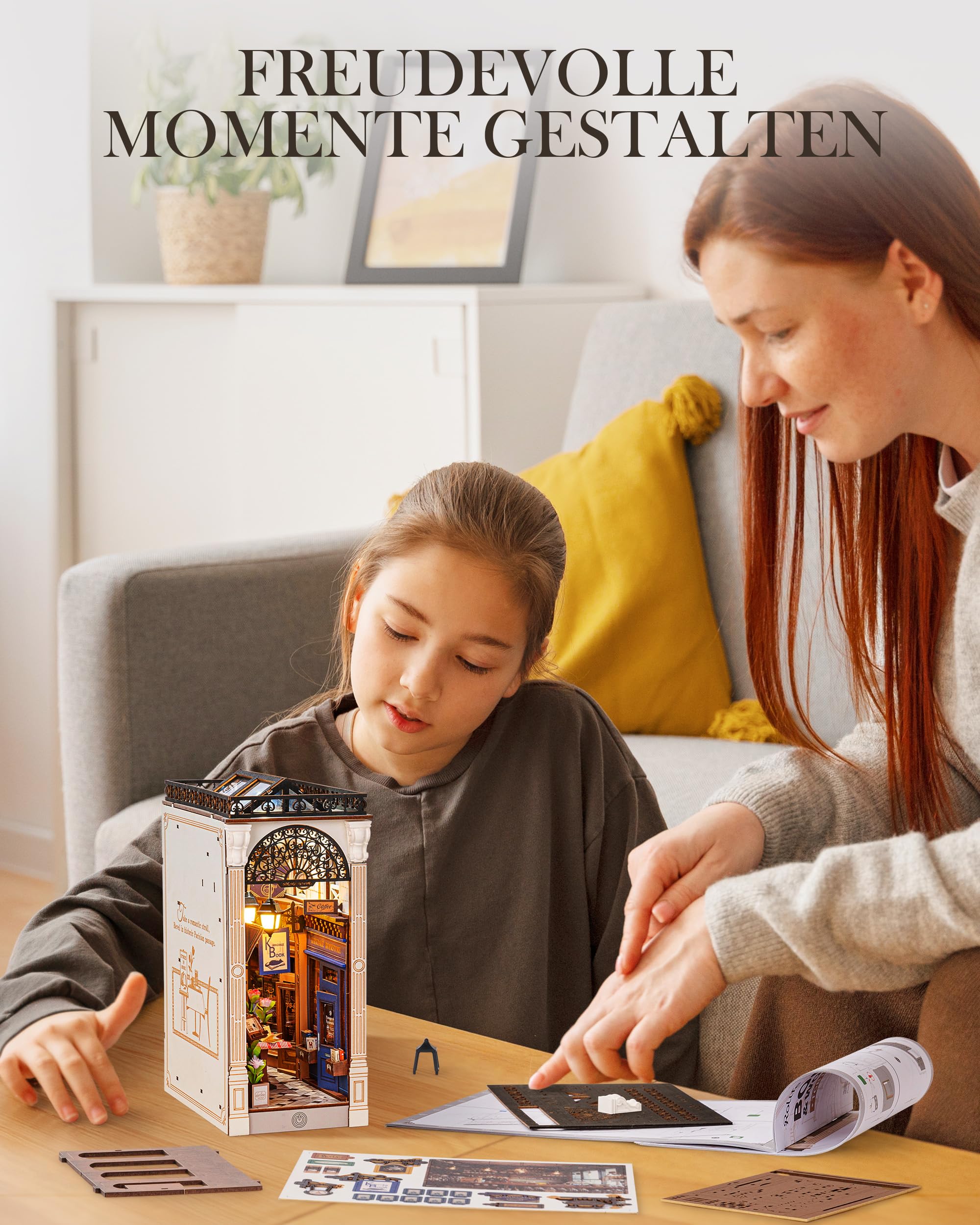 Rolife Book Nook Kit für Erwachsene DIY Miniature House mit Licht für Buchstütze Bibliothek Bücherregal Dekoration Arcade Dating 3D Puzzle Buchstützen aus Holz Erwachsene Booknook