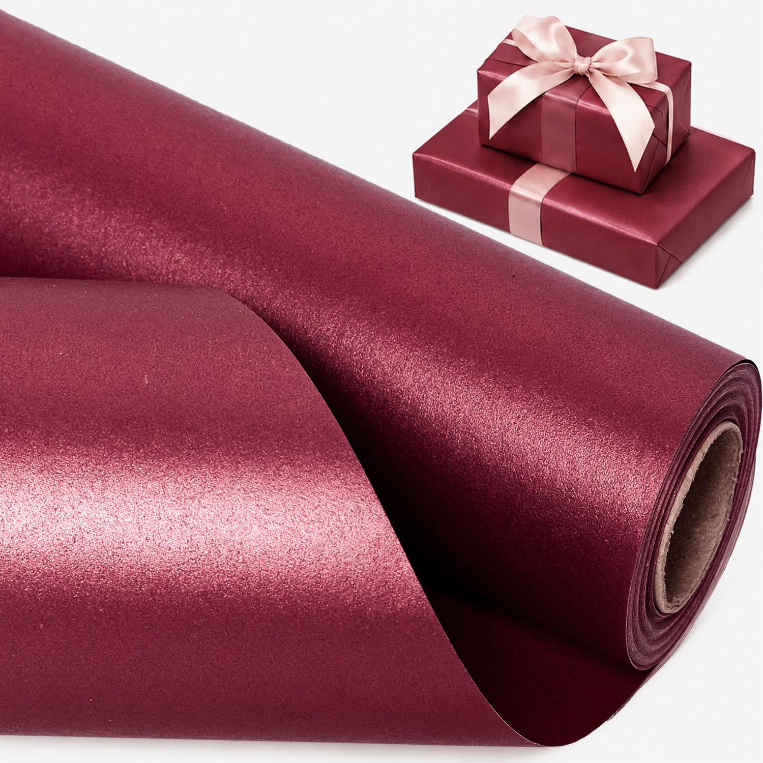 Reversible Wrapping Paper Roll,43cm x 10m Pearly-Lustre Gift Wrap Paper,Dual-Sided Wrapping paper for Birthday,Valentine's Day,Wedding,Baby Shower,Christmas,Party (burgundy)