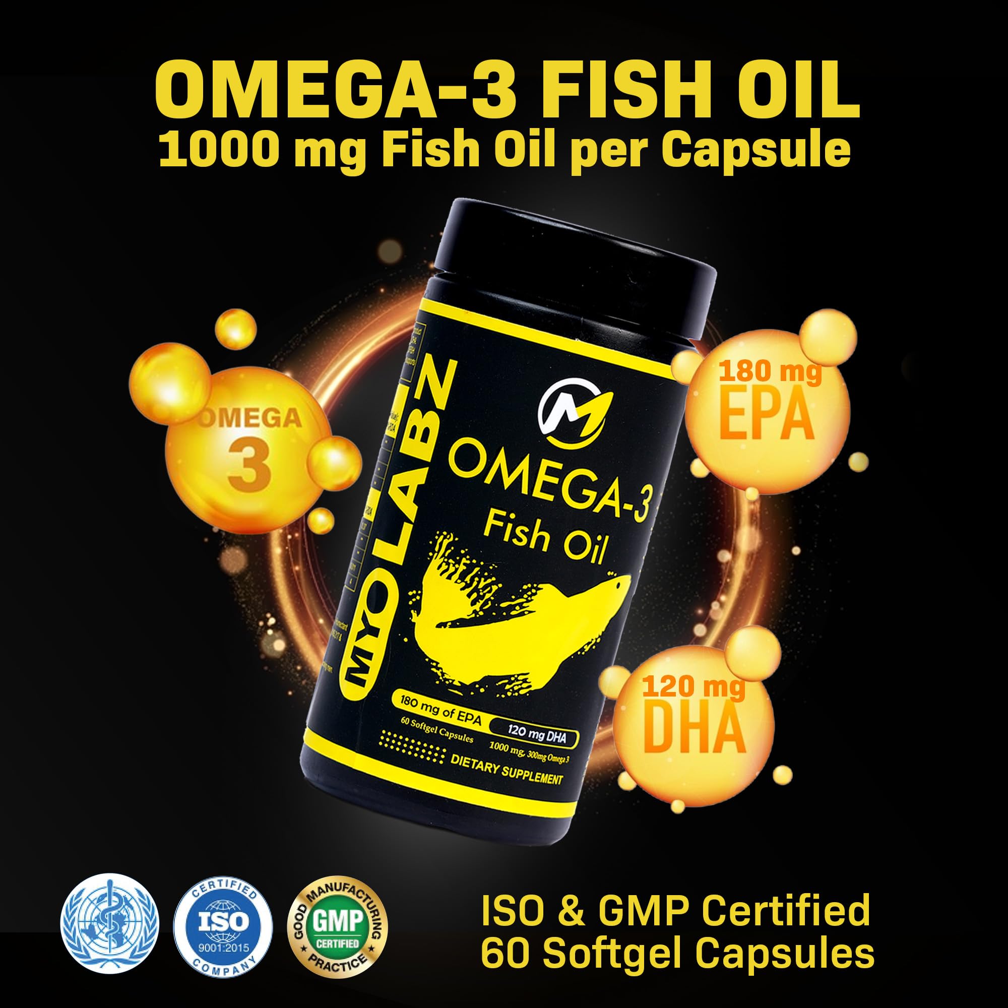MYOLABZ Omega-3 Fish Oil Capsules, 180mg EPA & 120 mg DHA, Supports Heart, Brain, Healthy Cholesterol, Joint Comfort, Focus & Vision | Omega-3 Supplement for Men & Women – 60 Capsules — Amazon image 4