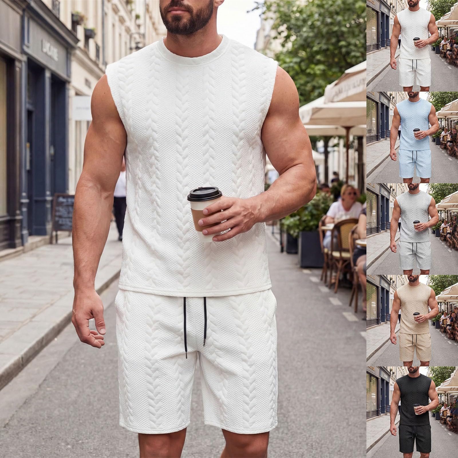 Tuta estiva da uomo, 2 pezzi, da uomo, con pantaloncini corti e canottiera, set da jogging, tuta sportiva, abbigliamento da corsa, abbigliamento sportivo, canotta sportiva, canotta corta