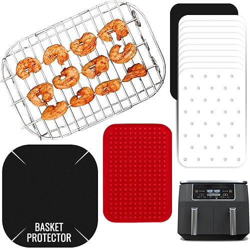 Accesorios para freidora de aire Ninja 2 cestas DZ201 8 QT y DZ204 10 cuartos de galón, estante de brocheta para freidora de aire doble de doble