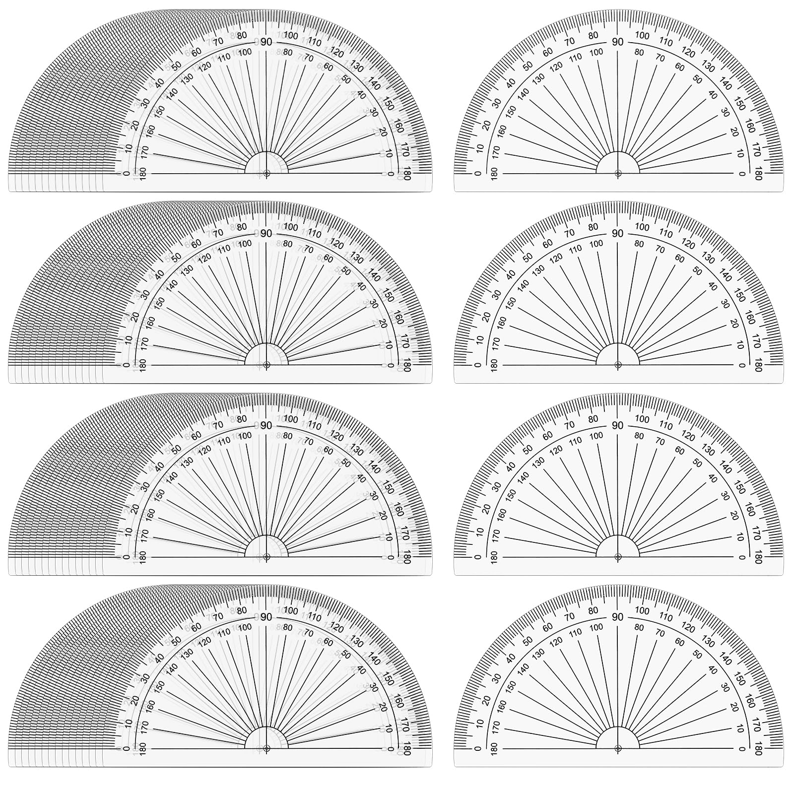 Lot de 100 rapporteurs mathématiques en vrac en plastique transparent à 180 degrés pour mesurer l'angle, 10,2 cm