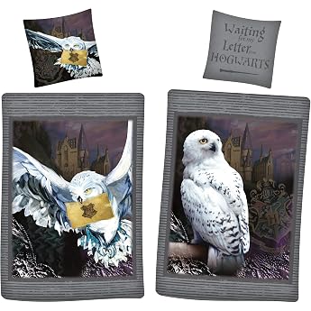 Harry Potter Hedwig Owl Reversible Bed Linen 135 x 200 cm + 80 x 80 cm 100% Cotton Renforce Linen Quality with YKK Zip Hogwarts Gryffindor Hufflepuff Ravenclaw Slytherin German Size
