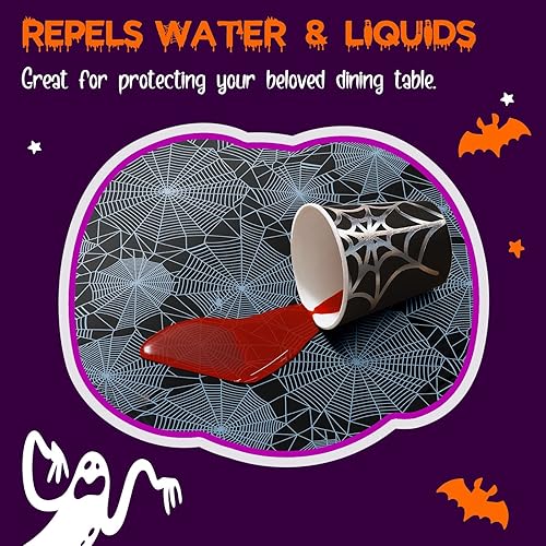 Miniatura 6 de Confettiville Mantel de Halloween, paquete de 2 manteles desechables de Halloween, manteles de plástico de tela de araña, 54 x 108 pulgadas,