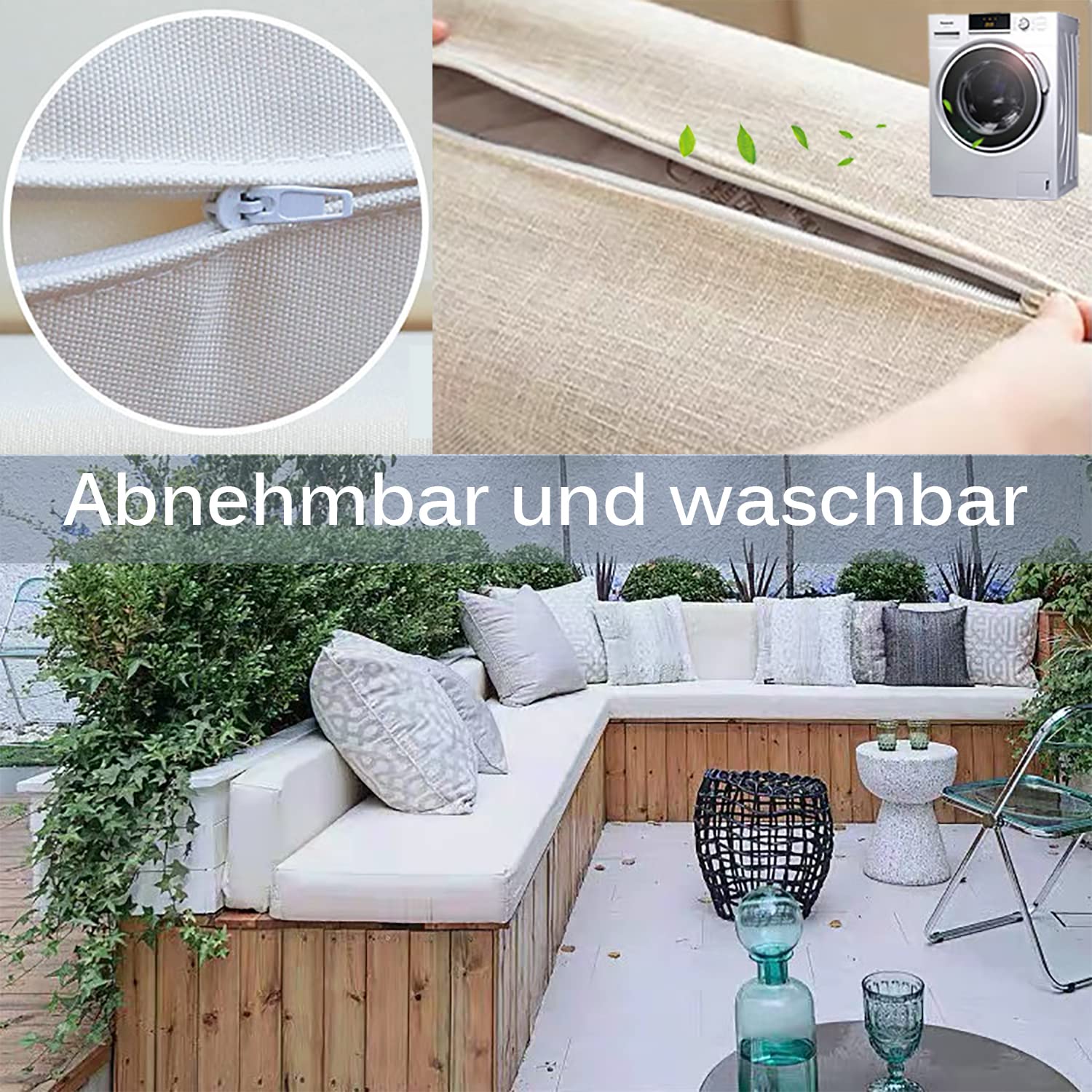 Generisch Waterproof Garden Bench Seat Cushion with High Density 45D Foam Washable and Removable Palettenkissen for Outdoor Bench Dining Room Patio Durable and Comfortable Sitzkissen