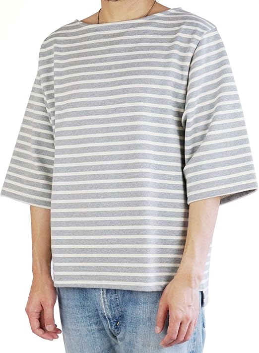 Amazon Wearbar ボートネックボーダーカットソー メンズtシャツ ボーダー Tシャツ メンズカットソー グレー フリーサイズ Tシャツ カットソー 通販
