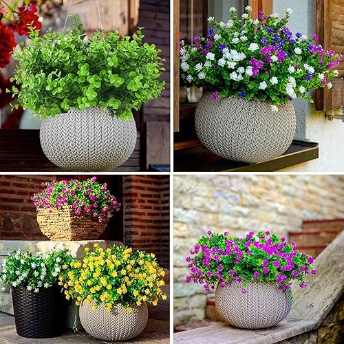 Miniatura 7 de DRT DERUITAI Flores Artificiales para Exteriores, 8 Paquetes de Flores Falsas Resistentes a los Rayos UV, Flores Sintéticas de Plástico para