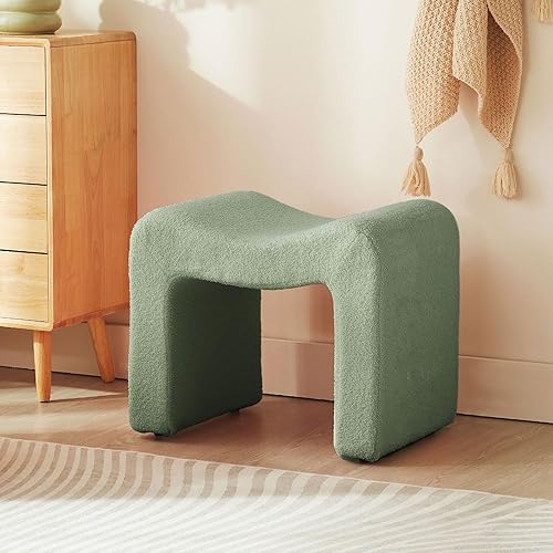 Miniatura 19 de Taburete Pequeño Otomán Taburete de Tocador Silla de Asiento sin Respaldo Moderno Reposapiés Juego de Otomán de Terciopelo Teddy para Cuarto de