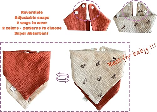 Miniatura 2 de Baberos de muselina de 2 capas de algodón triangular, reversibles, paquete de 5 baberos ajustables con broches de presión, delantal de alimentación