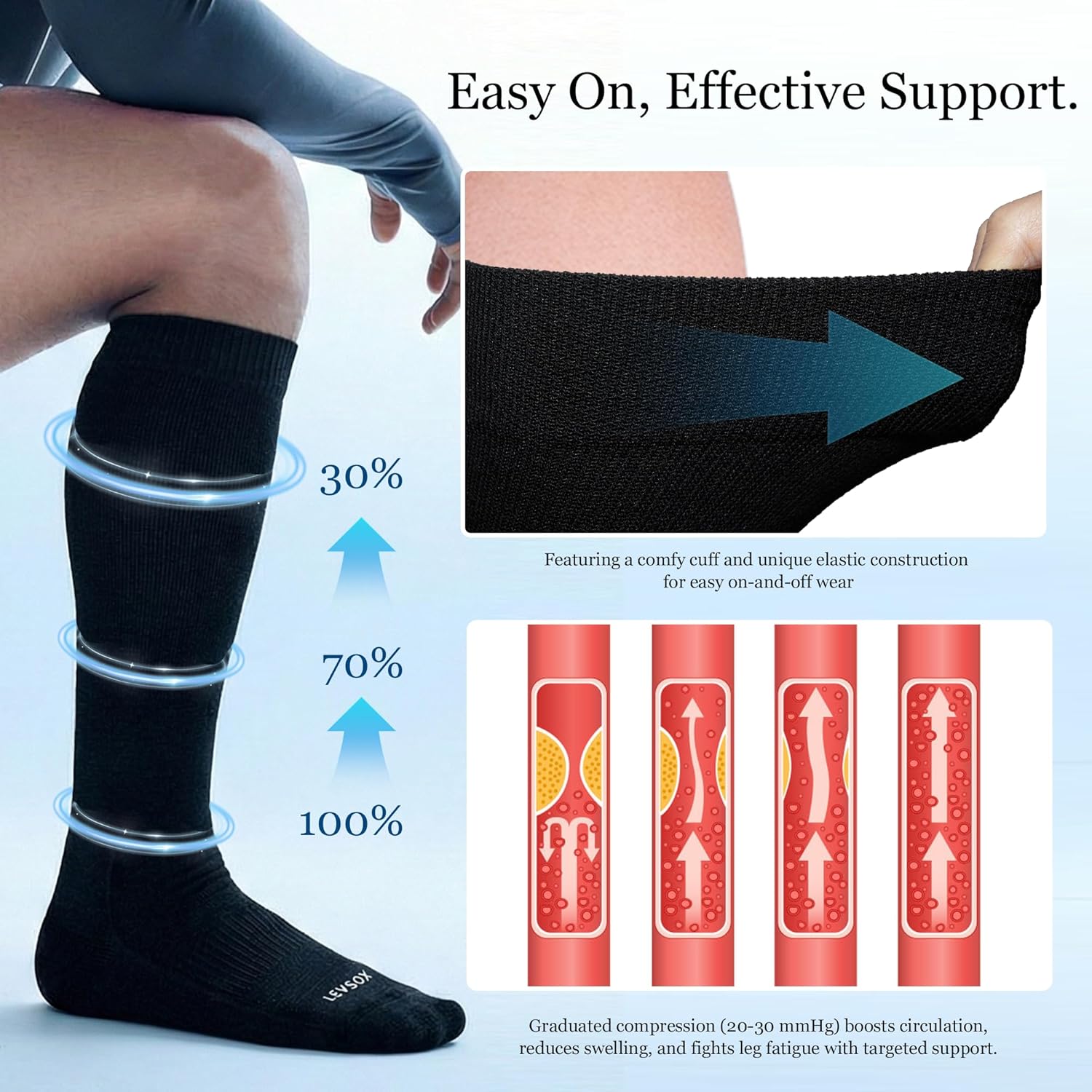 LEVSOX Bamboo Viscose Graduated Compression Socks for Women&Men - Cushioned Knee-High 20-30 mmHg Support Socks - Image 3