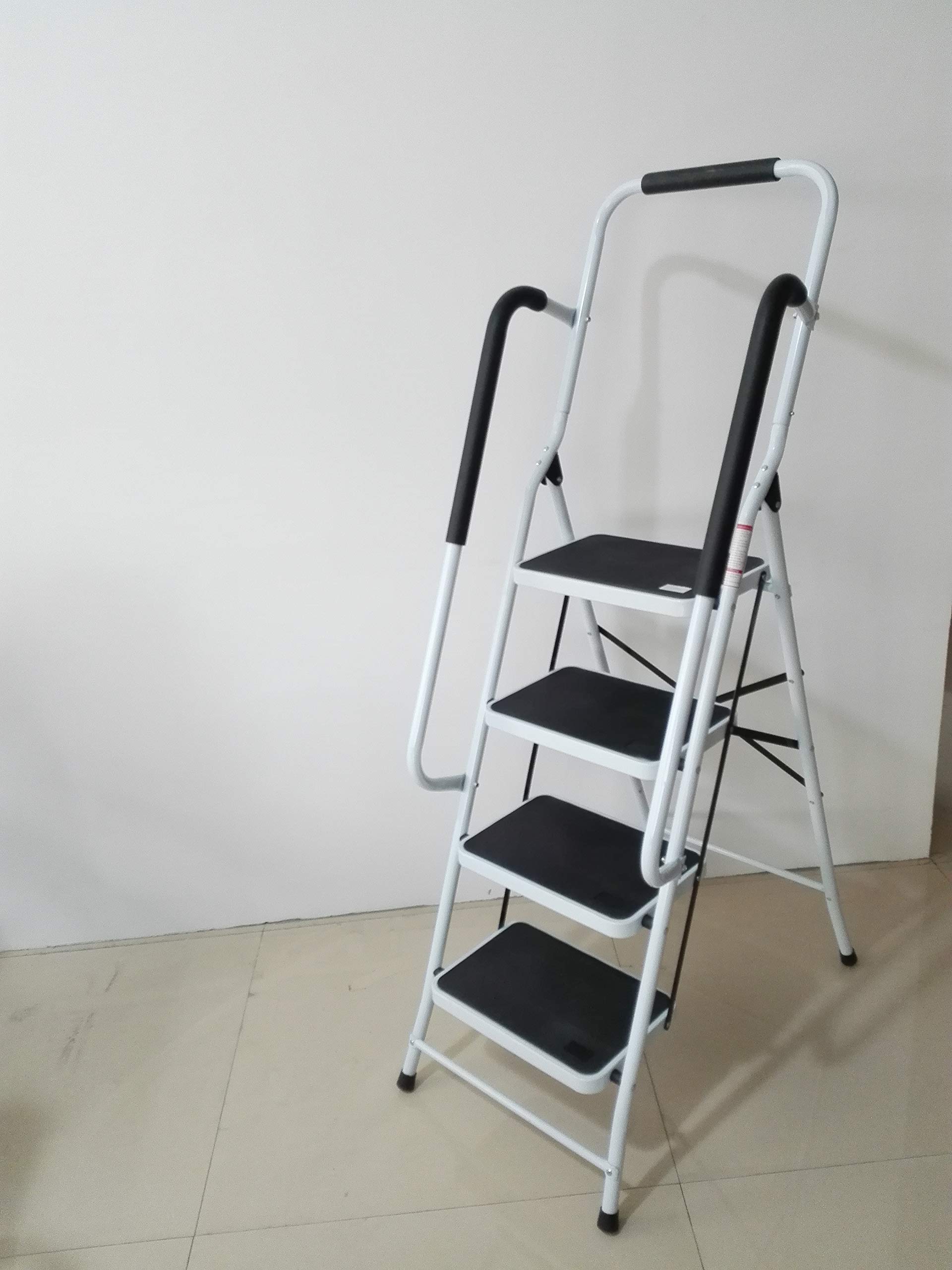 Escabeau 4marches Pliant, Marchepied Echelle Pliable en Acier Pieds et Marches Antidérapants Robuste Jusqu’à 150kg de Charge