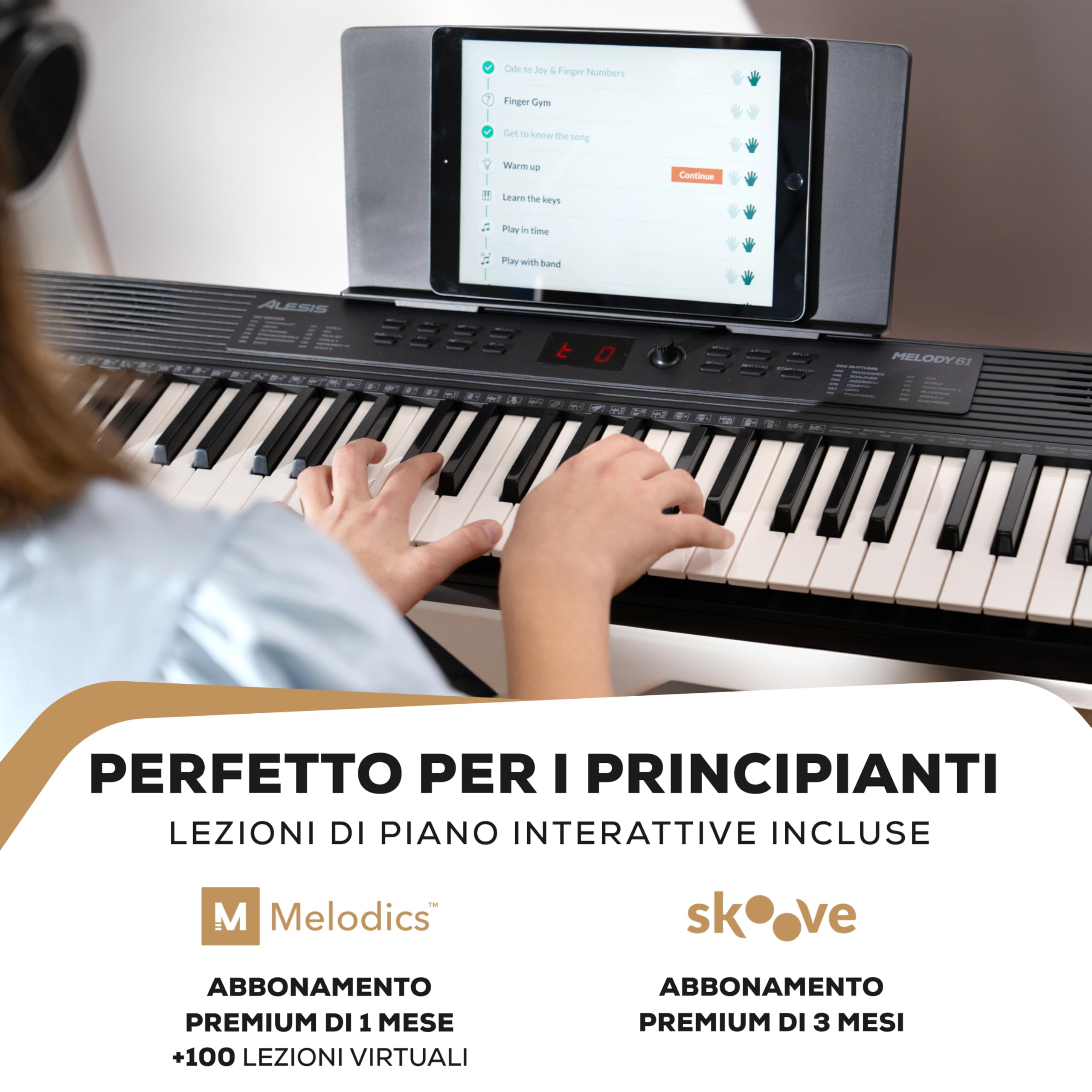 Alesis Melody 61 MK4 Tastiera Pianoforte 61 Tasti con Accessori | Portatile, 300 Voci, Modalità Split/Layer, Include Lezioni, Pianola per Scuola Media e Principianti