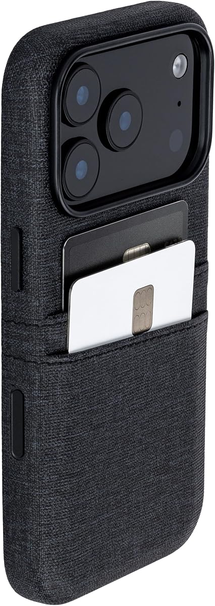 Dockem Card Case for iPhone 17 Pro with Magnetic Mounting Plate, Camera Control Button, Wallet with 2 Holder Slots: M2 Luxe Canvas-Style Synthetic Leather (Charcoal Black)