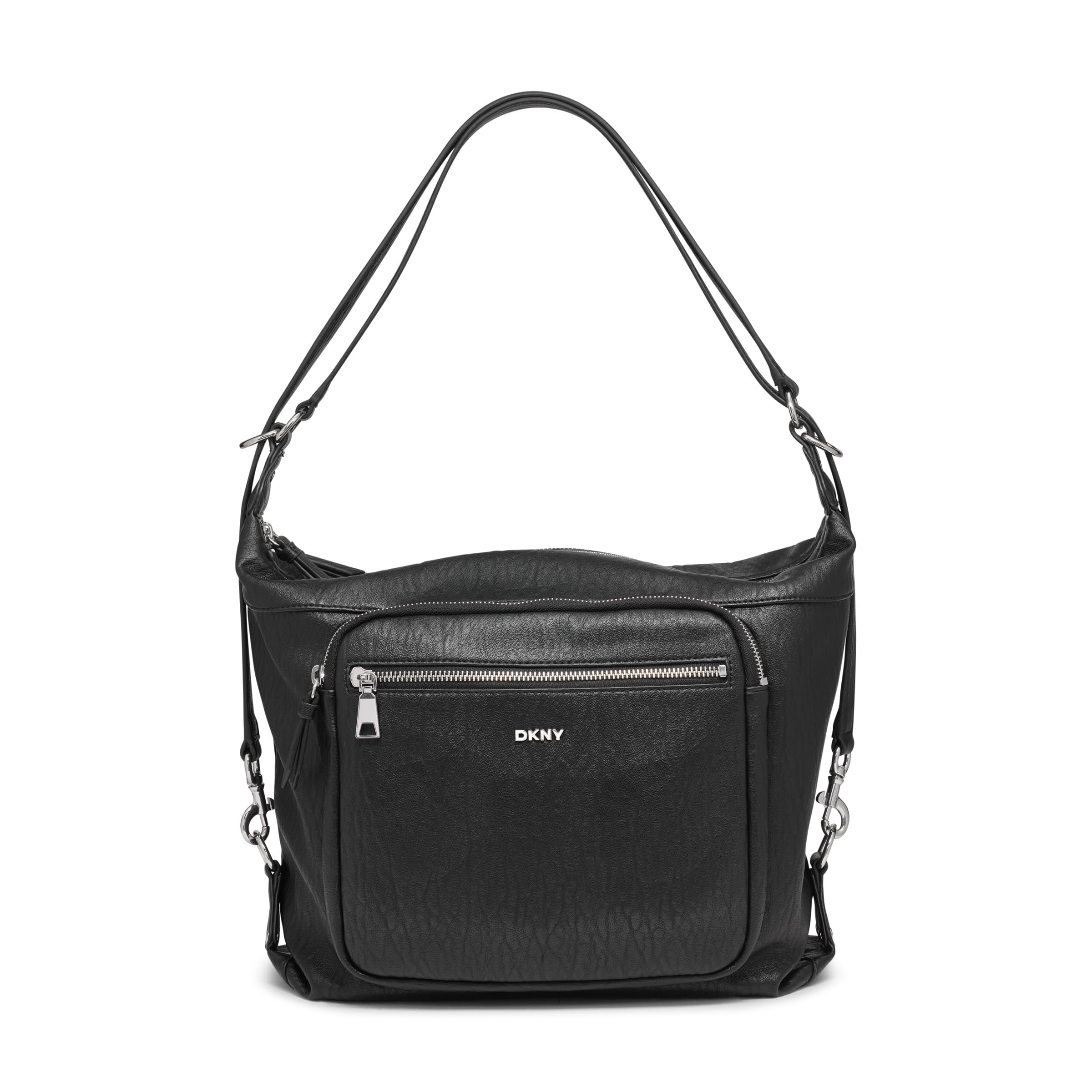 DKNY Bolso Hobo Shar para mujer, color negro y plateado, negro/plata