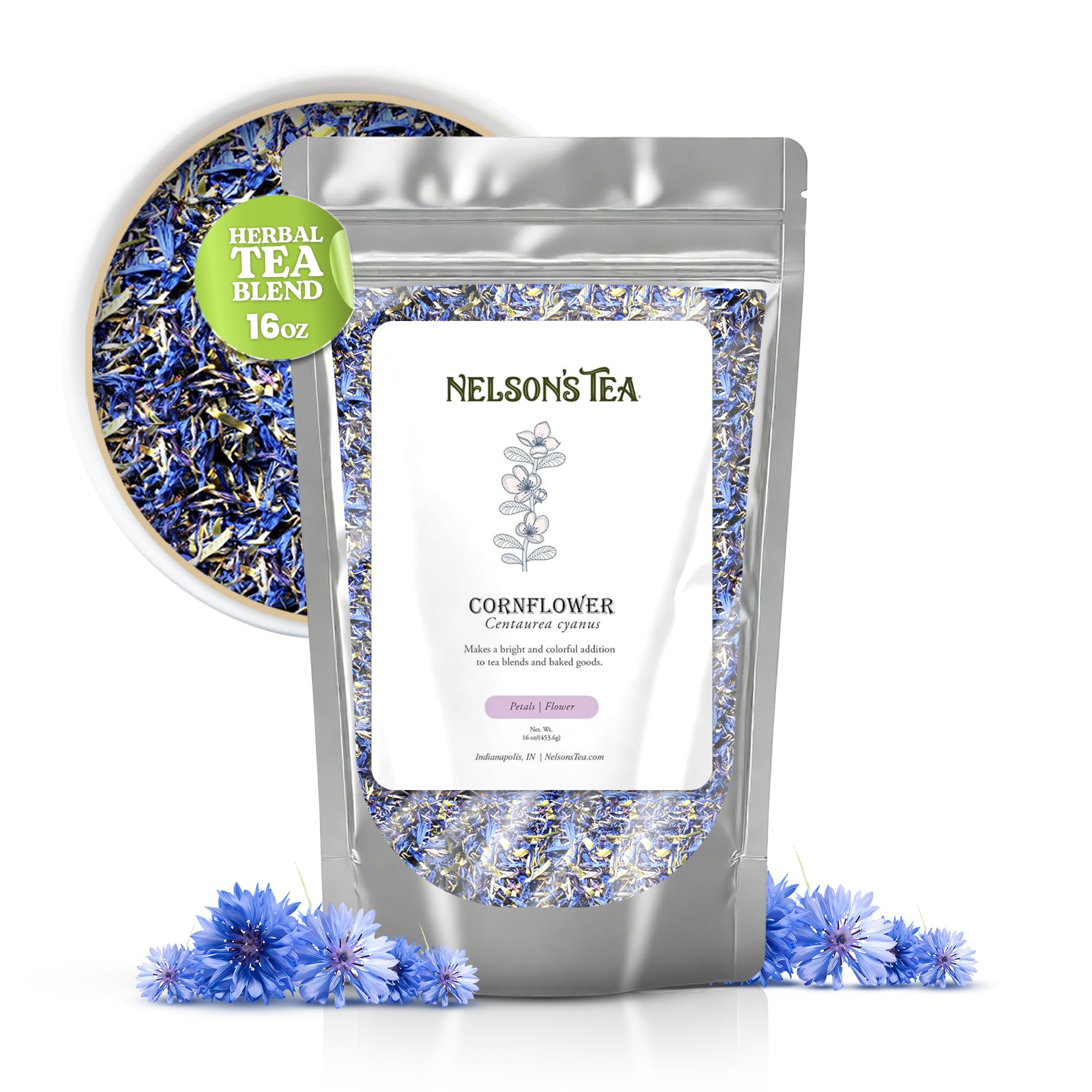 Nelson's Tea Cornflower Petals - Dried Blue Cornflower (Centaurea Cyanus) for Tea Blends, Latte, Smoothie, & Bath Salts (16 oz)