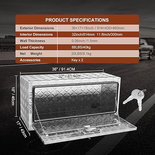 Miniatura 26 de VEVOR Underbody - Caja de almacenamiento para camioneta de 24 x 14 x 16 pulgadas, caja de herramientas de aluminio resistente con cerradura y Negro