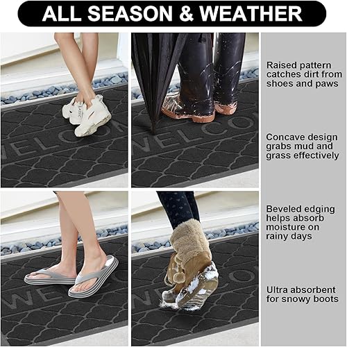 Miniatura 6 de Quiar Tapete de bienvenida duradero de 36 x 24 pulgadas, tapete resistente para exteriores, parte trasera de goma antideslizante, fácil de limpiar,