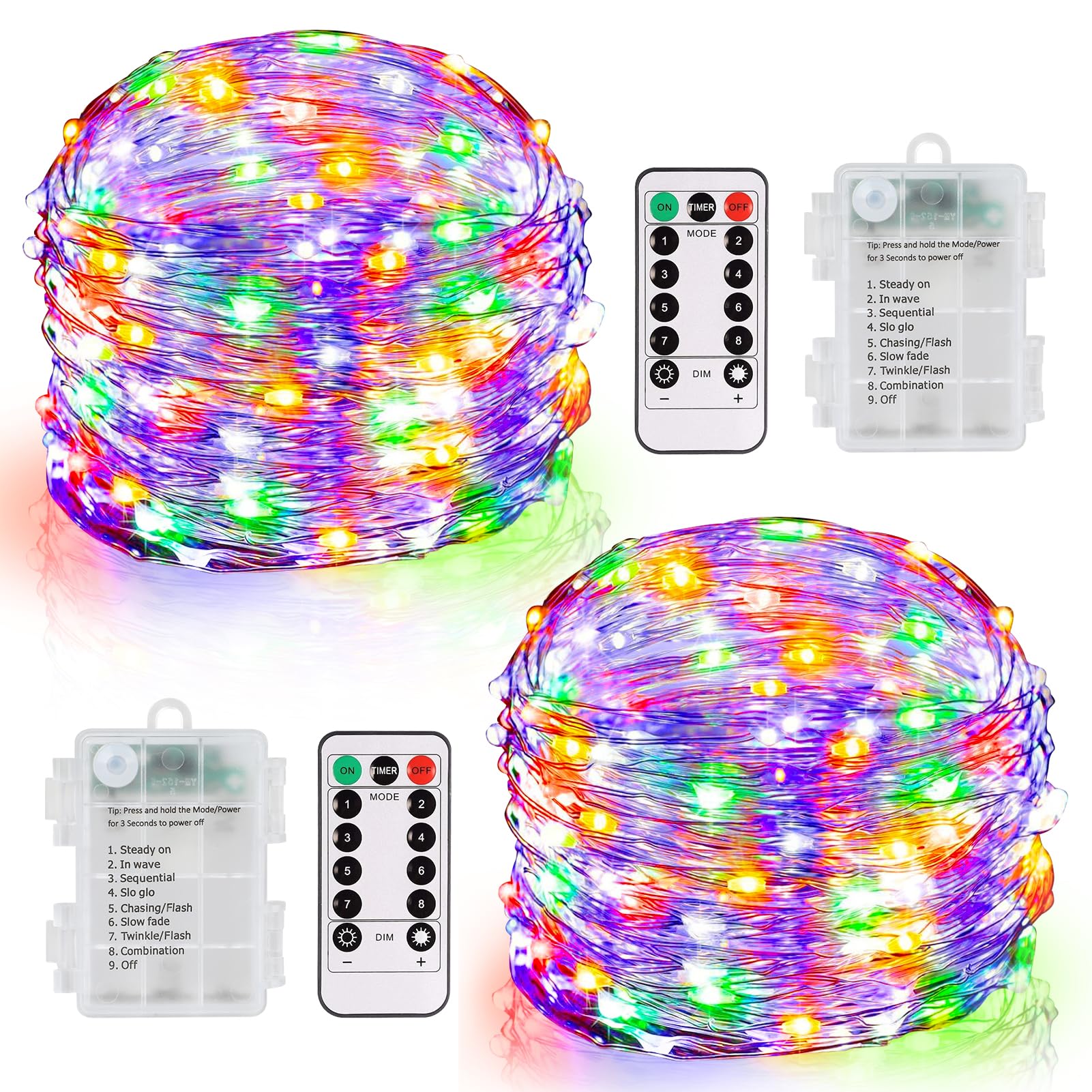 DBFAIRY Lichterkette Batterie, 2x10M 100 LED Mit Fernbedienung 8 Modi Und Timer, Wasserdicht Draht für Innen Außen Party Hochzeit Weihnachten Deko (Mehrfarbige)