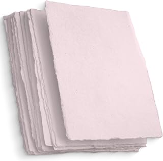 Wanderings Handmade Pink Deckled Edge Paper - Thick 300 GSM - 5x7 inches - Pack of 25 - Mixed Media Handmade Sheets - Cotton Rag Paper for Watercolor, Wedding Invitations, Baby Showers, Crafts