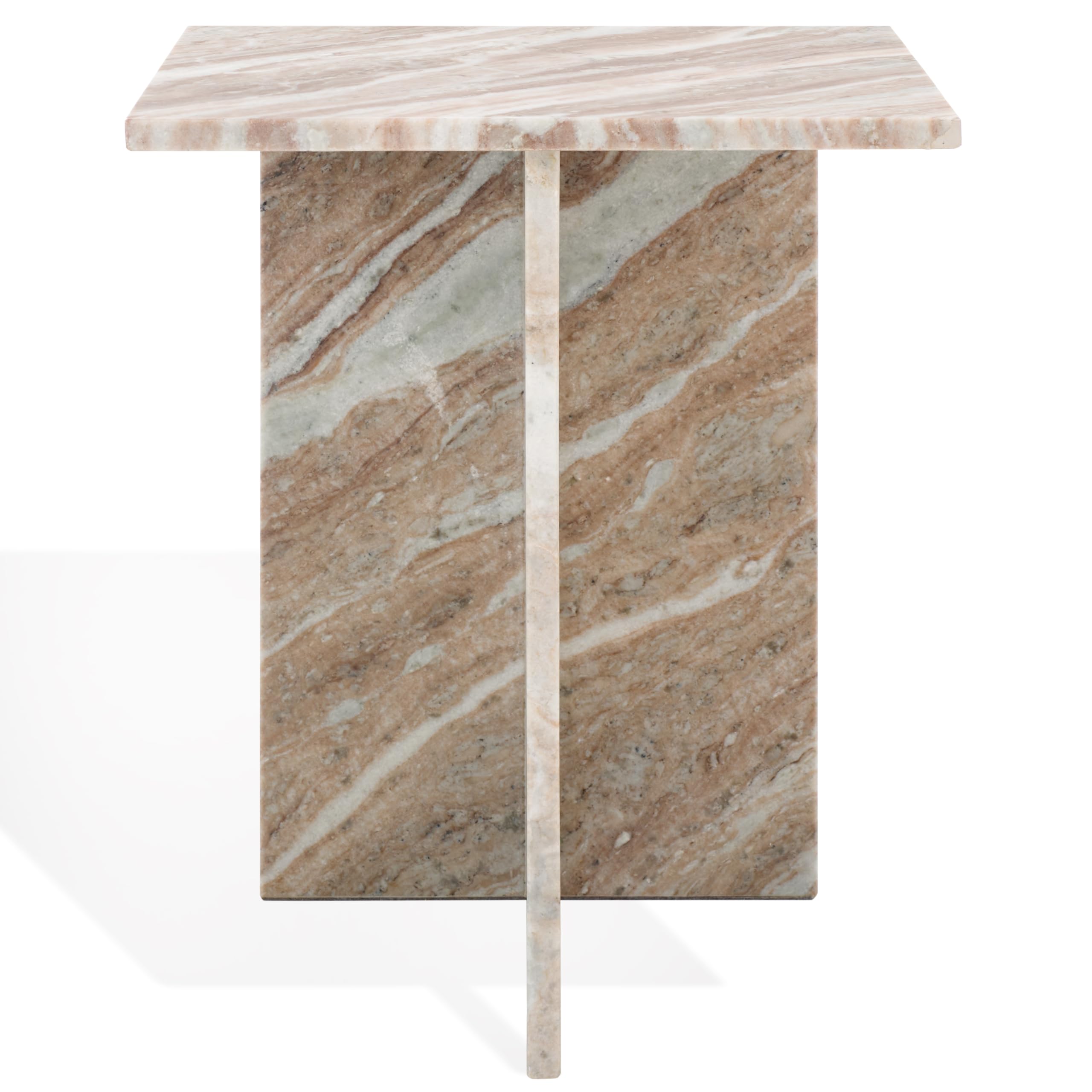 SAFAVIEH Couture Collection Adriano White/Brown 2-Leg Marble Accent Table (Fully Assembled)