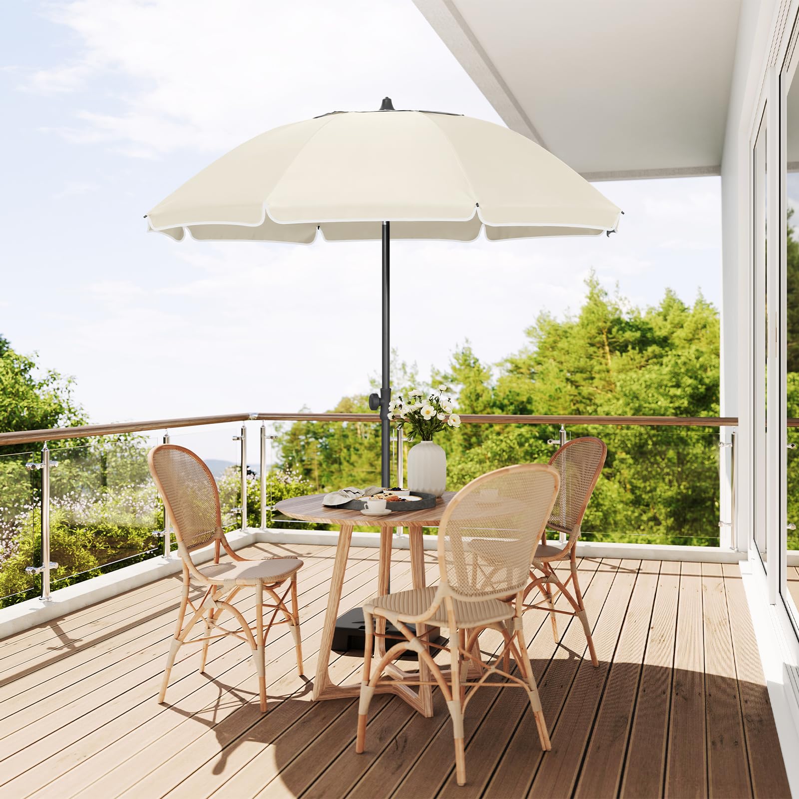 Laneetal Parasol de Plage Ø135/155/175cm, Imperméable en Tissu Anti-UV à UPF 50+, Toile Inclinable, Hauteur Réglable, Parasol Rond Anti-Vent pour Balcon/Terrasse/Patio/Piscine