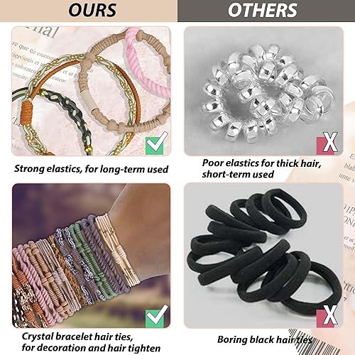 Miniatura 10 de Lazos para el cabello boho para niñas, 20 pulseras de liga para el cabello, bandas elásticas para el cabello, bandas para el cabello para colas de