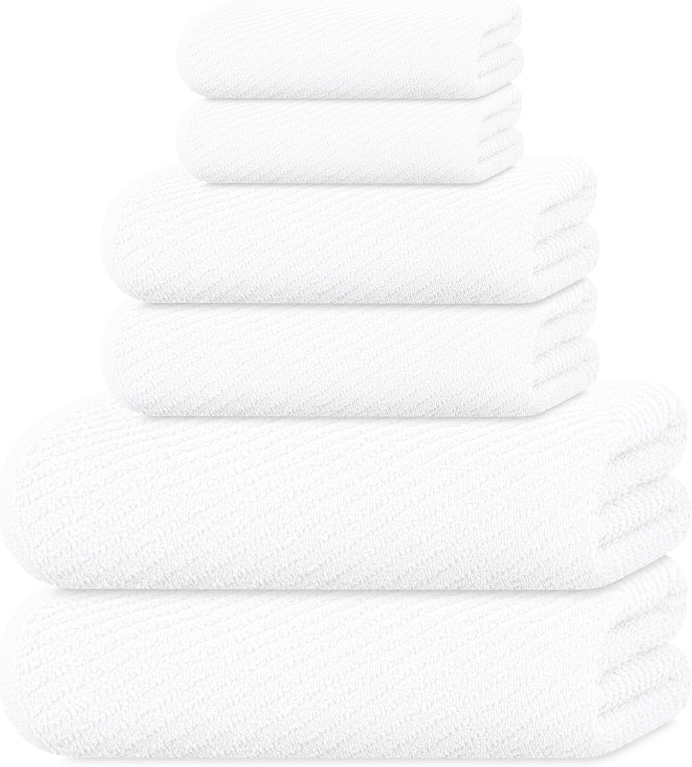 Tens Towels Pack of 6 Zero Twist Towels Set, 2 Bath, 2 Hand, 2 Waschloths, 100% Cotton, Light Weight, Extra Absorbent, Exceptional Softness, Perfect for Bathroom (White)