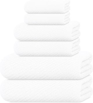 Tens Towels Pack of 6 Zero Twist Towels Set, 2 Bath, 2 Hand, 2 Waschloths, 100% Cotton, Light Weight, Extra Absorbent, Exceptional Softness, Perfect for Bathroom White