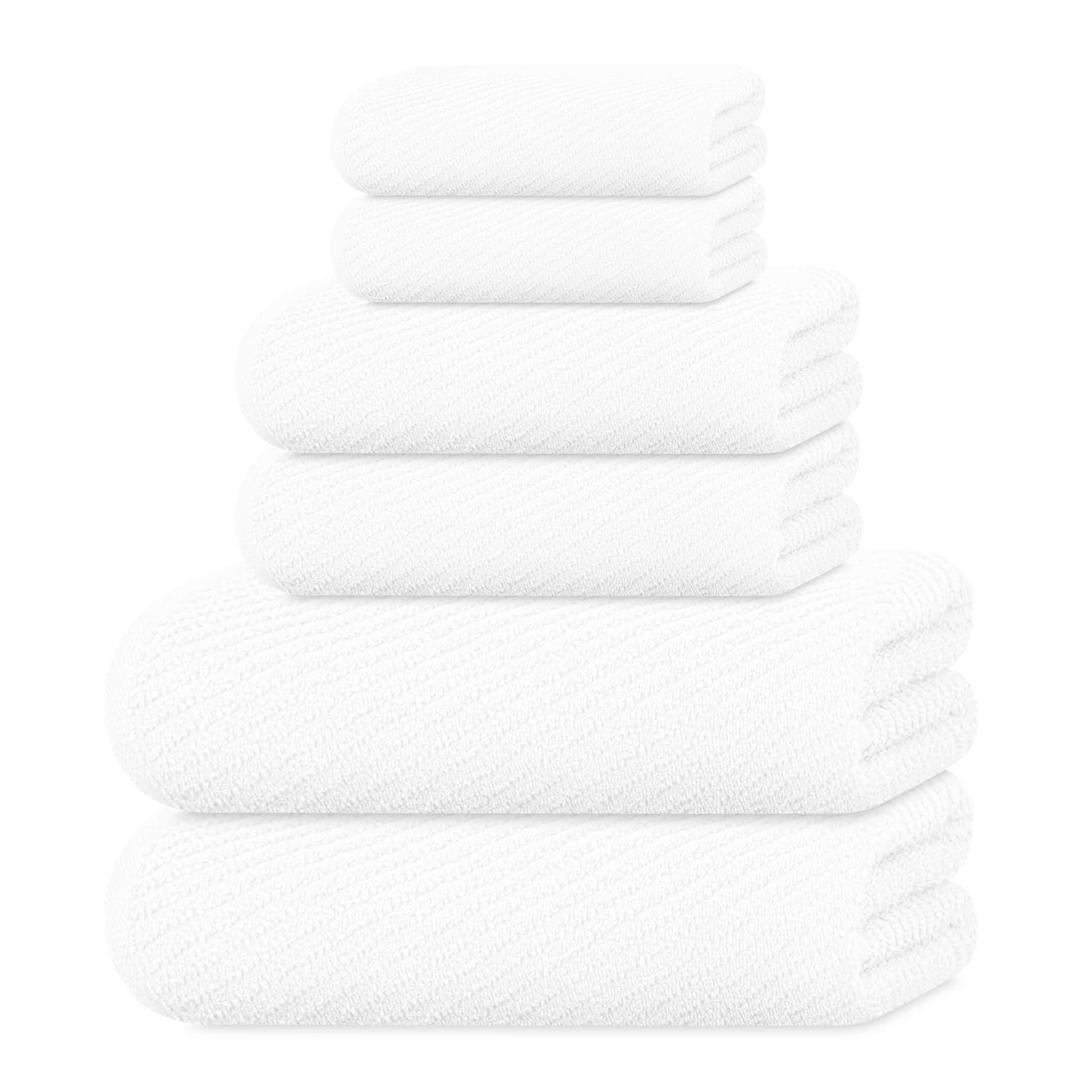 Tens Towels Zero Twist 6 Pc Towels Set, 2 Bath, 2 Hand, 2 Wash, White 100% Cotton, Light Weight, Extra Absorbent & Soft, Perfect for Bathroom, 2 Bath Towles, 2 Hand Towels, 4 Washcloths