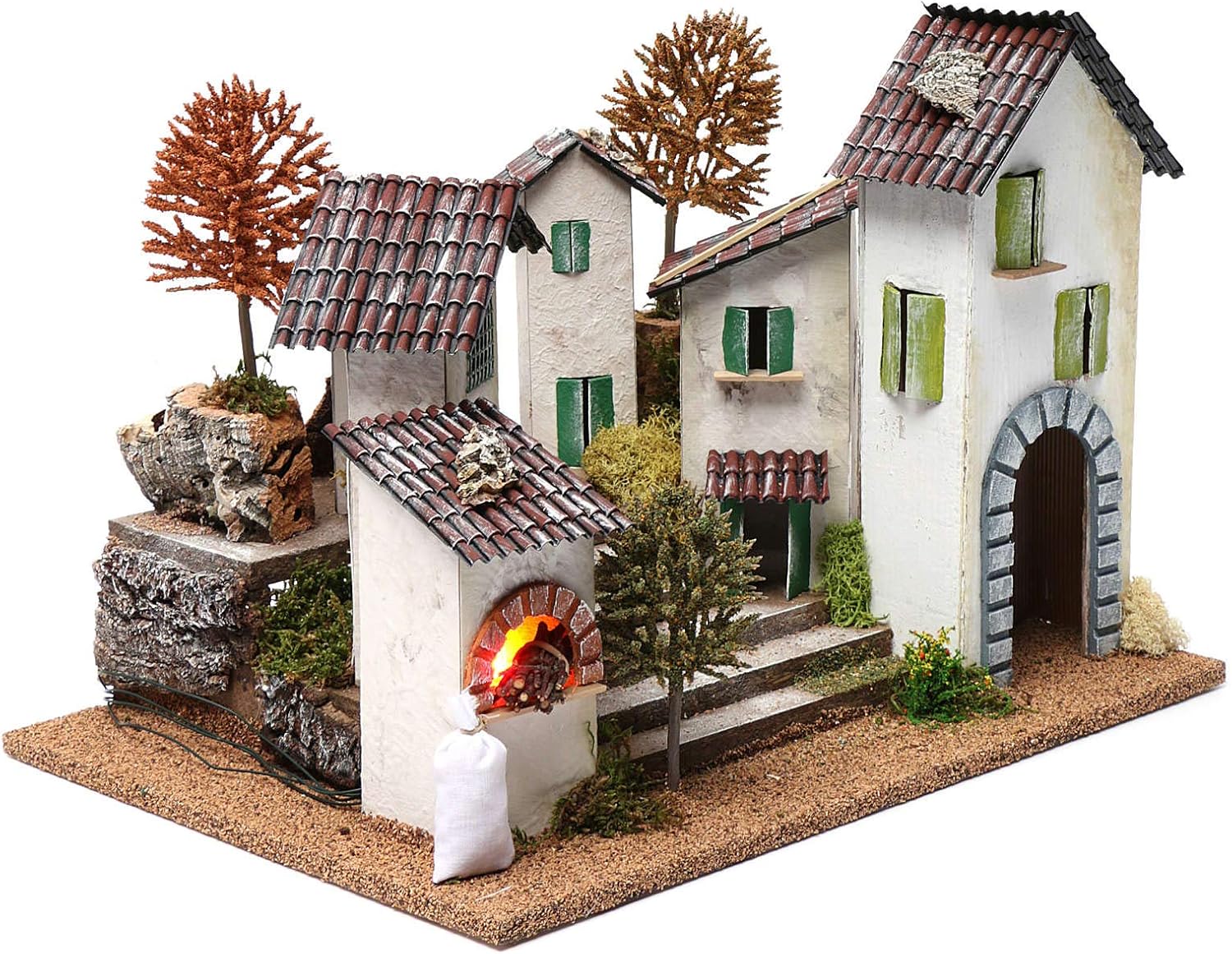 Rustic Town,Flight of Stairs, Battery Powered fire 30x40x30 cm for Nativity