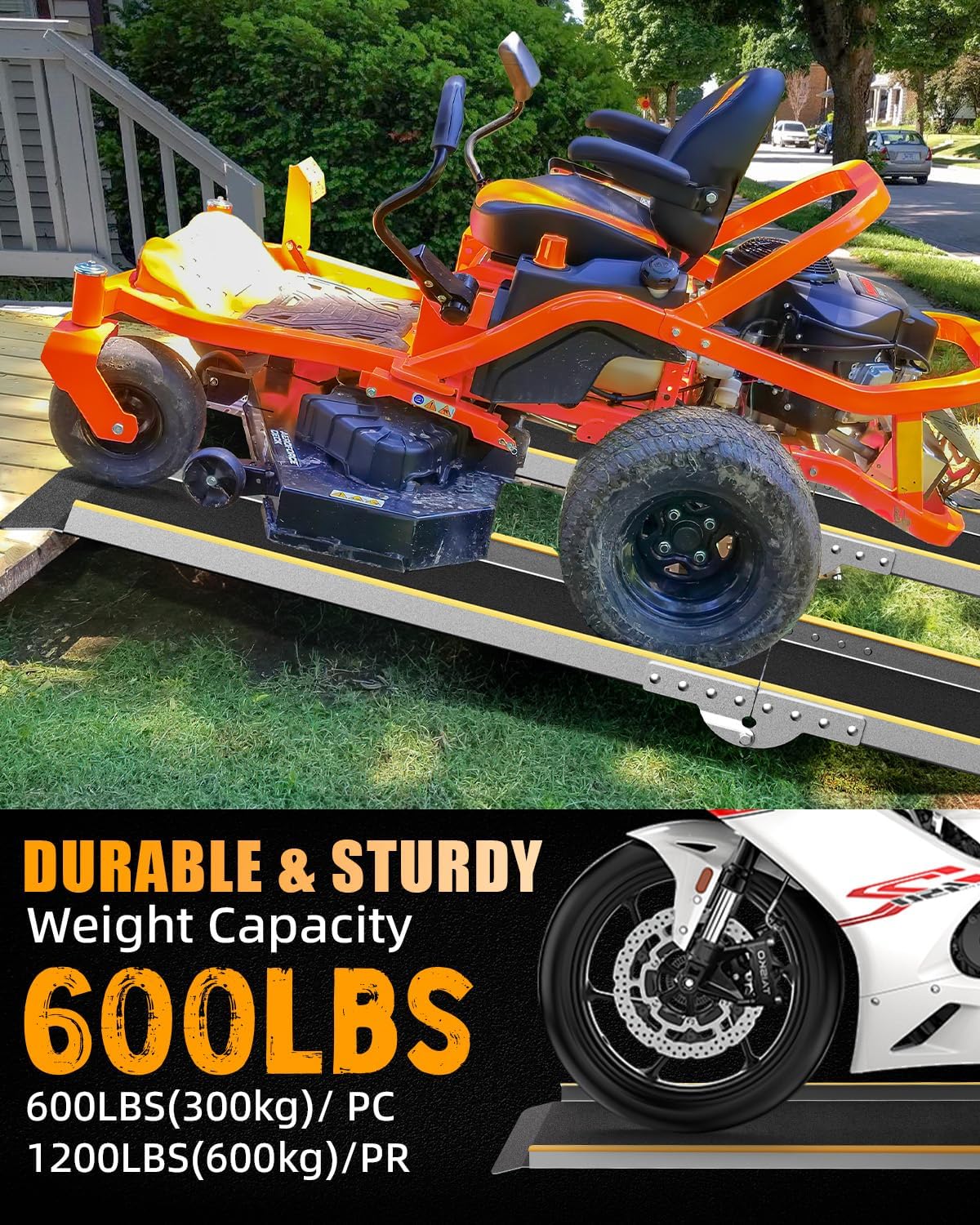 VNN 71" Aluminum Shed Ramp 1PC, 6' Folding Loading Ramp for Lawn Mower, 9.8" Wide Ramps for Shed, 600 lbs Capacity Trailer Ramps for Motorcycle, E-Bike, Dirt Bike, Scooter, Bicycle- 9.8" Wide