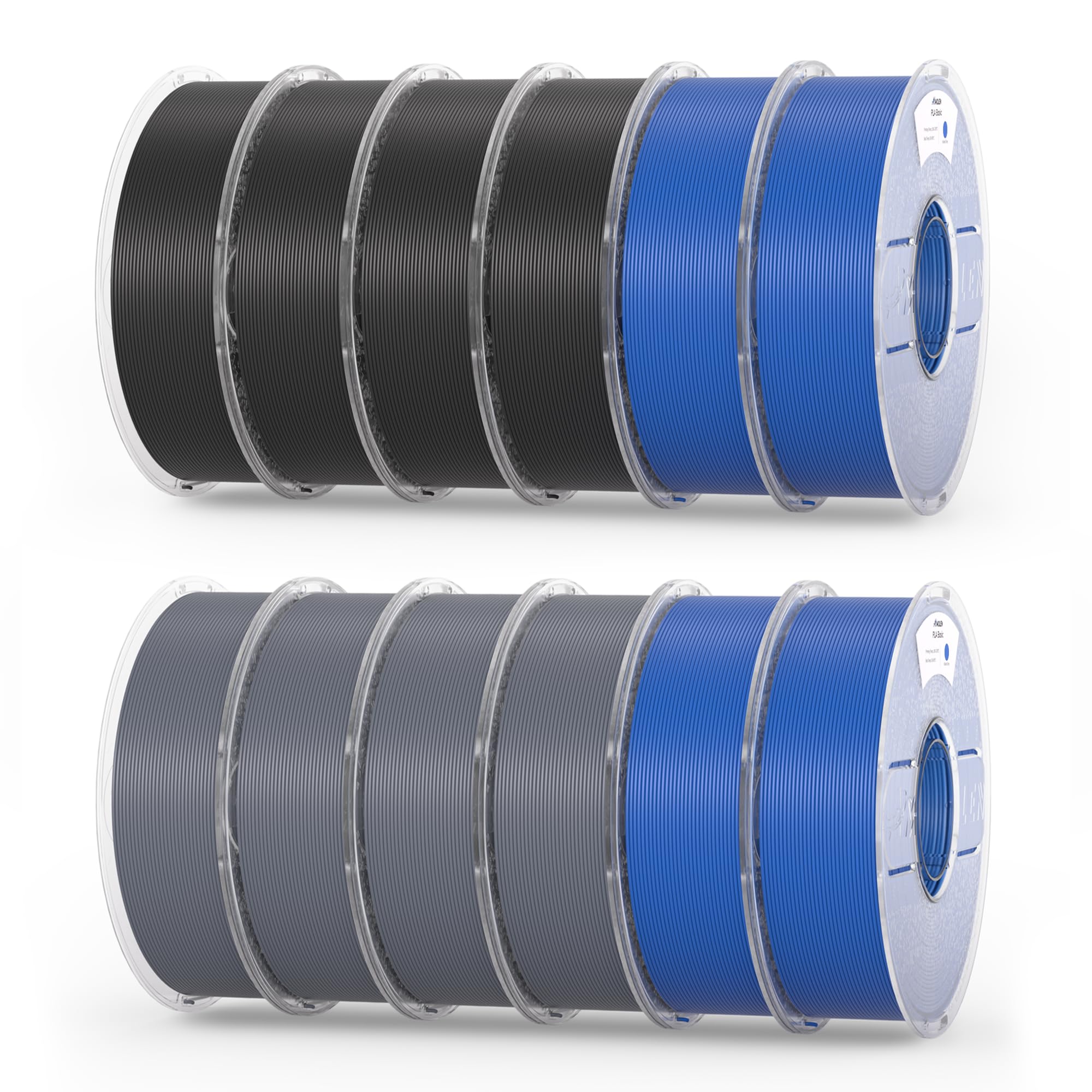 AMOLEN 3D Printer Filament 12KG Bundle, True High Speed 600mm/s 1.75mm PLA Filament, Dimensional Accuracy +/- 0.02 mm, (4 Rolls Each Charcoal Black/Koala Grey/Ocean Blue, Total 12 Rolls)