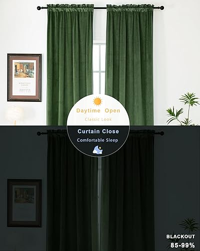 Miniatura 4 de Cortinas de terciopelo verde de 108 pulgadas súper suaves para decoración del hogar, juego de 2 paneles, cortinas de terciopelo con aislamiento
