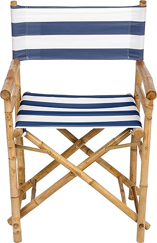 Miniatura 5 de Statra Silla plegable de director de bambú, portátil, para acampar al aire libre, juego de 2, rayas azules y blancas