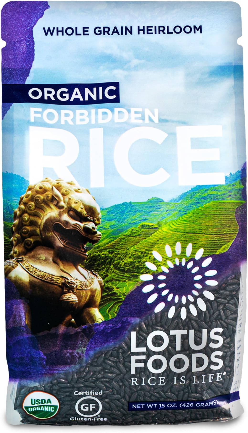 Lotus Foods Organic Forbidden Rice - Black Rice Organic, Purple Rice, Black Rice Bulk, Gluten Free Heirloom Rice, Whole Grain, Non GMO, Vegan - 15 Oz Bag (Pack of 1)