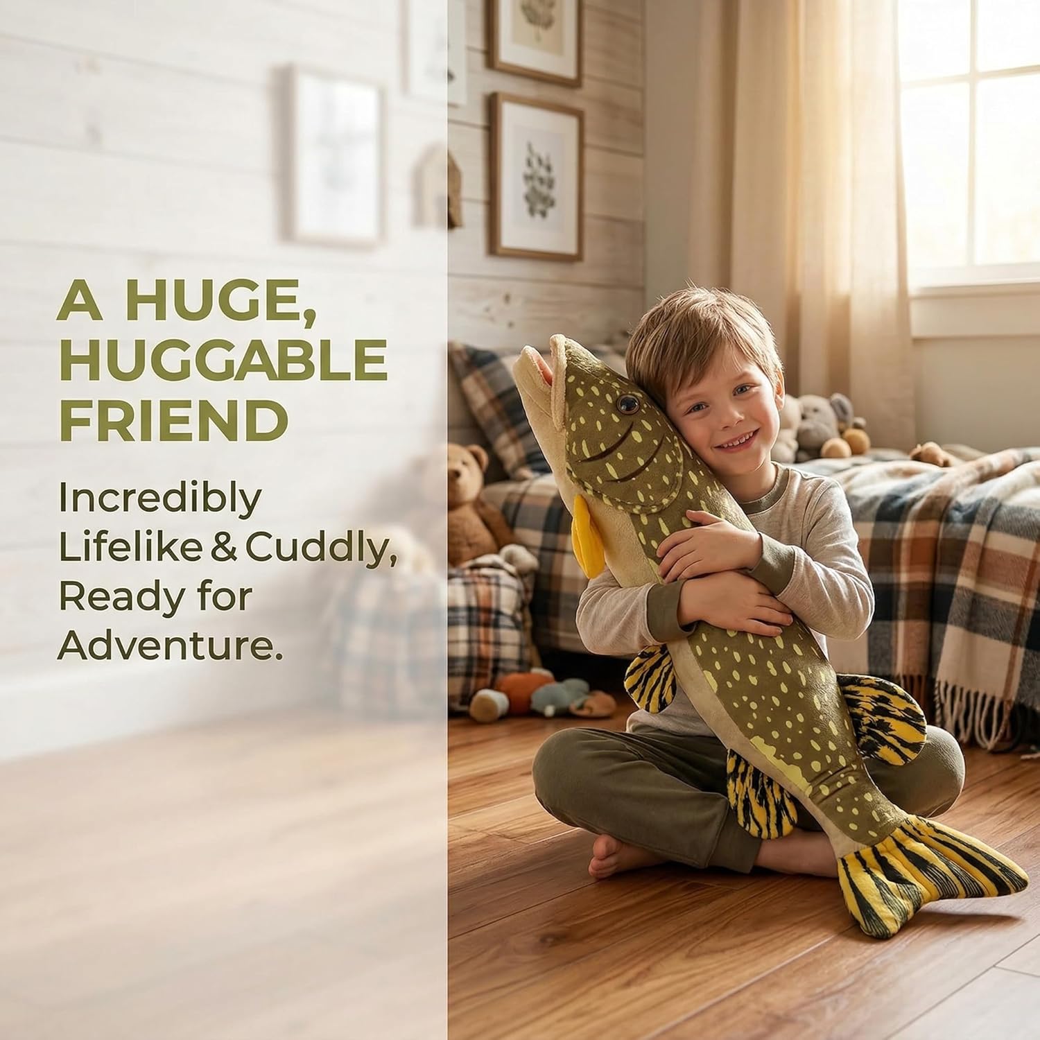 ZHONGXIN MADE Simulation Northern Pike Stuffed Plush Toy- 18.5inch Lifelike Depth Ocean Animals Pike Plushie Toys Figur, Super Soft Plush Dolls for Kids Stuffed Model Educational Toys, Gifts for Kids