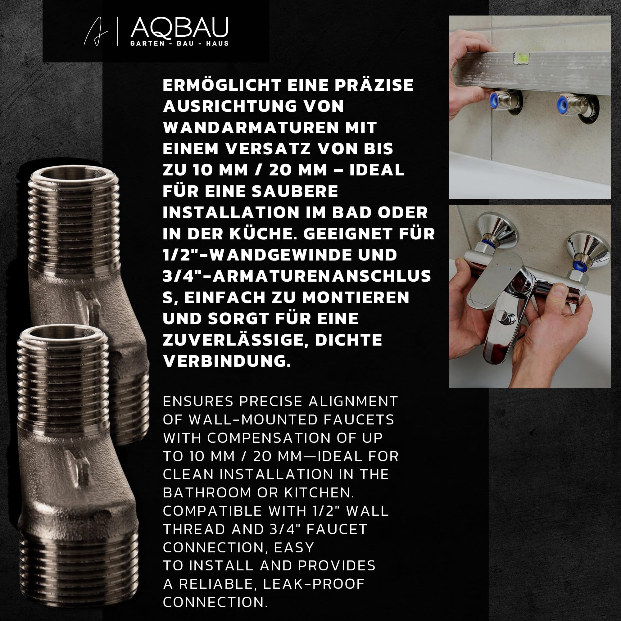 2 Stück S-Anschluss 1/2 x 3/4 Zoll, 20 mm Exzenter aus Messing | Für Wandarmaturen in Bad Dusche Küche und Badewanne