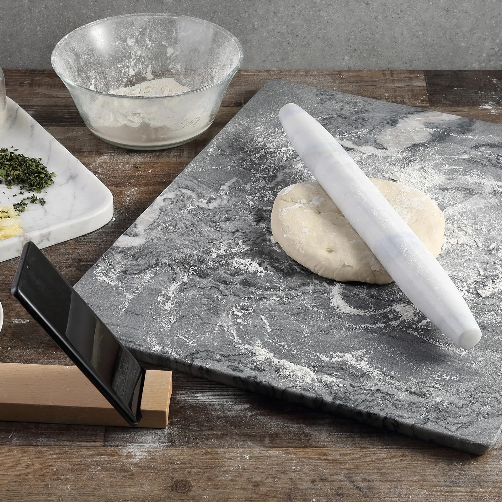 Koville Französisches Nudelholz aus afrikanischem natürlichem Marmor, 40,6 cm, antihaftbeschichtet, zum Backen, Teigroller für Nudeln, Knödel, Fondant, Kuchen, Brot, Pizza, Küchen-Backwerkzeuge (Namib