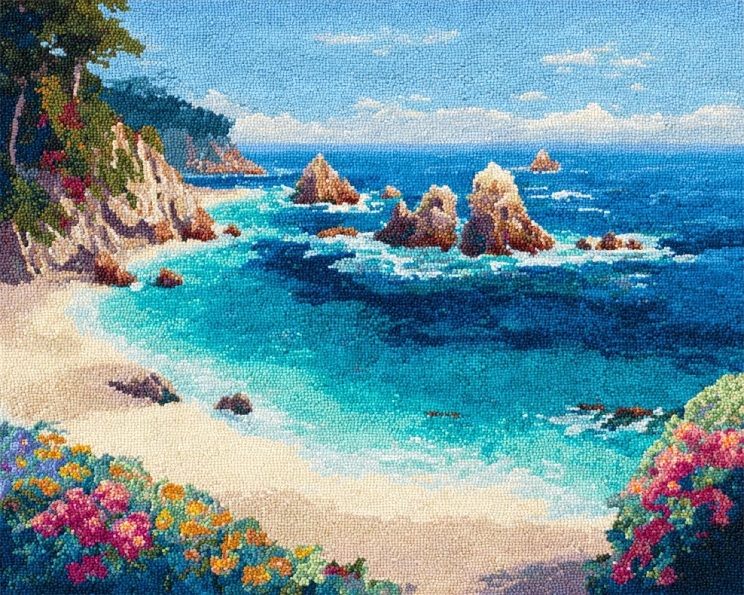 Henypt DIY Knüpfteppich zum Selber Knüpfen Strandblumen 80x115cm | Landschaft Knüpfen Set Für Jugendliche Bedruckter Teppich Geschenke für die Feiertage,Wohnaccessoires