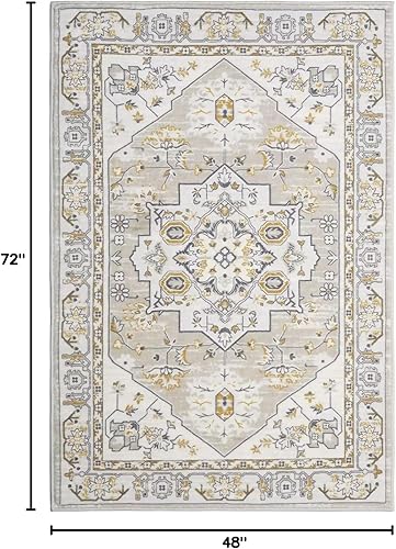 Miniatura 7 de COZYLOOM Alfombra vintage de estilo bohemio de 4 x 6 pies, lavable, con estampado floral oriental, antideslizante, con medallón, suave, plegable,