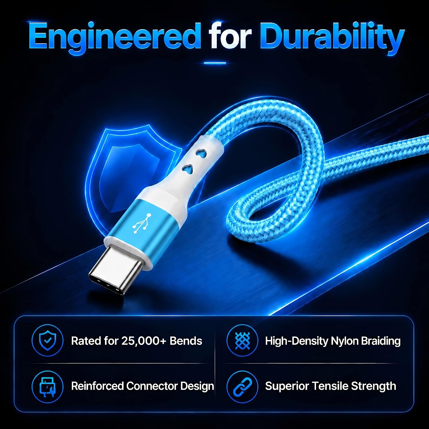 USB A to USB C Cable, Type C Fast Charging Cable, 6 Pack (3/3/6/6/6/10FT) image 5