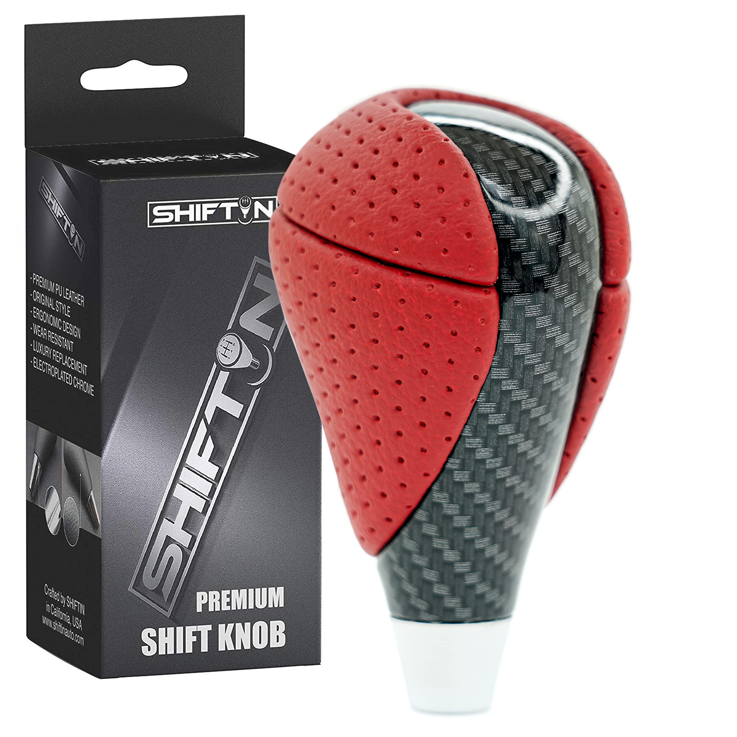 SHIFTIN Leather Chrome Wood Gear Shift Knob Stick Shifter for Lexus ES300h ES350 GS300 GS350 GS430 GS450h GS460 is-F IS250 IS300 IS350 LS460 LS600h RX350 RX450h (Black Leather / Dark Ash Burl)